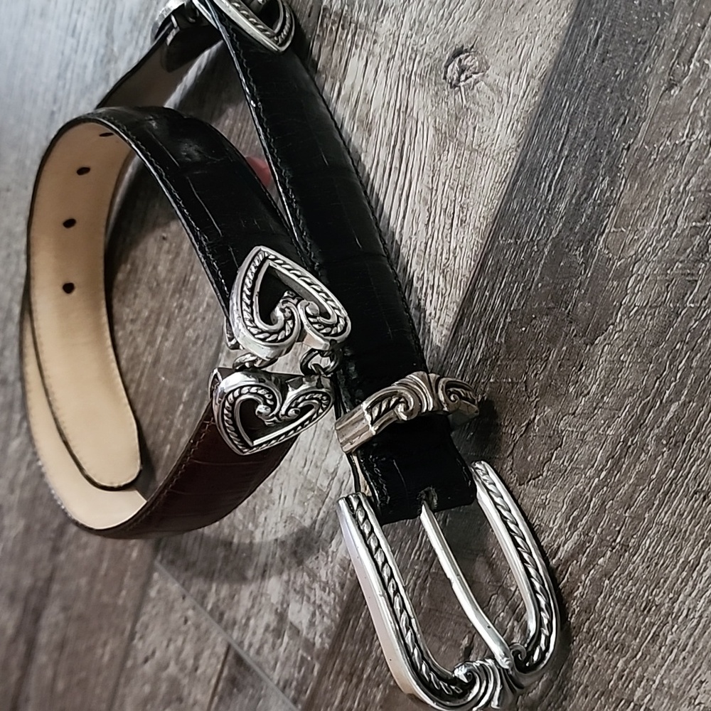 Brighten Leather Belt Brown and Black  Woman SZ 30 S40400 Silver Buckle
